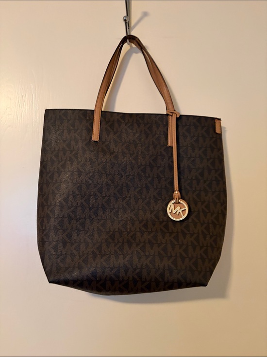 Michael Kors Handbags - Michael Kors Brown MK Logo Tote with Tan Leather Handles